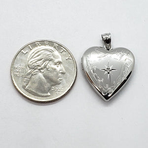 925 Sterling Silver Diamond Heart Locket for Pictures with/out Necklace