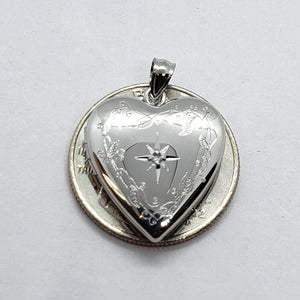 925 Sterling Silver Diamond Heart Locket for Pictures with/out Necklace