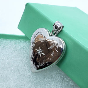 925 Sterling Silver Diamond Heart Locket for Pictures with/out Necklace