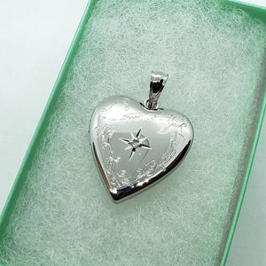 925 Sterling Silver Diamond Heart Locket for Pictures with/out Necklace