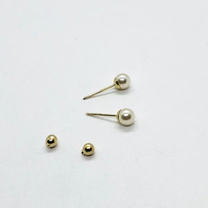 Faux White Pearl Stud Earrings with 14K Yellow Gold Push Back