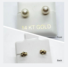 Load image into Gallery viewer, Faux White Pearl Stud Earrings with 14K Yellow Gold Push Back
