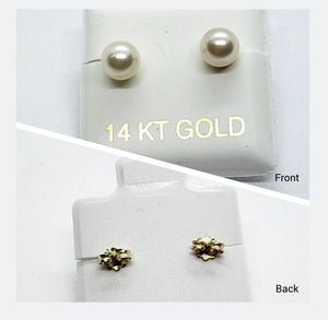 Faux White Pearl Stud Earrings with 14K Yellow Gold Push Back