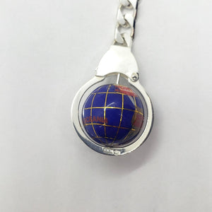 925 Sterling Silver Globe Round Keychain Keyring