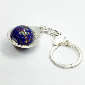 925 Sterling Silver Globe Round Keychain Keyring