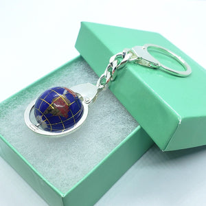 925 Sterling Silver Globe Round Keychain Keyring