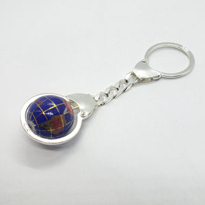 925 Sterling Silver Globe Round Keychain Keyring