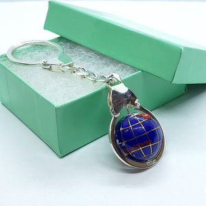 925 Sterling Silver Globe Round Keychain Keyring