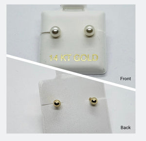 Faux White Pearl Stud Earrings with 14K Yellow Gold Push Back