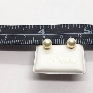 Faux White Pearl Stud Earrings with 14K Yellow Gold Push Back