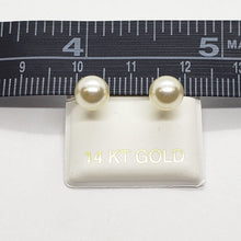 Load image into Gallery viewer, Faux White Pearl Stud Earrings with 14K Yellow Gold Push Back
