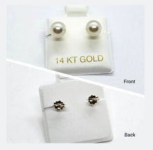 Load image into Gallery viewer, Faux White Pearl Stud Earrings with 14K Yellow Gold Push Back
