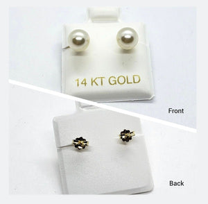 Faux White Pearl Stud Earrings with 14K Yellow Gold Push Back