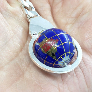 925 Sterling Silver Globe Round Keychain Keyring