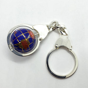 925 Sterling Silver Globe Round Keychain Keyring