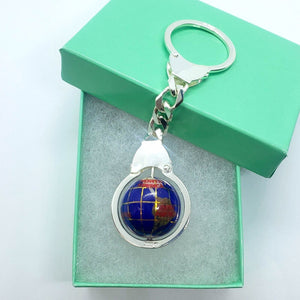 925 Sterling Silver Globe Round Keychain Keyring