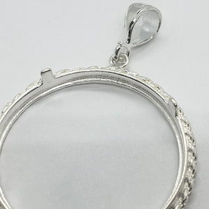 925 Sterling Silver 2oz Pancho Villa Rope Bezel Prong Back Diamond Cut for 47mm Coins