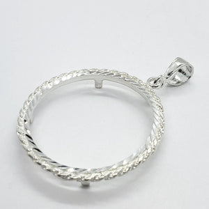 925 Sterling Silver 2oz Pancho Villa Rope Bezel Prong Back Diamond Cut for 47mm Coins