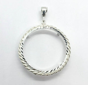 925 Sterling Silver 2oz Pancho Villa Rope Bezel Prong Back Diamond Cut for 47mm Coins