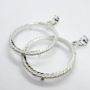 925 Sterling Silver 2oz Pancho Villa Rope Bezel Prong Back Diamond Cut for 47mm Coins