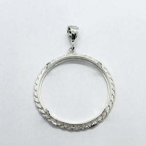 925 Sterling Silver 2oz Pancho Villa Rope Bezel Prong Back Diamond Cut for 47mm Coins