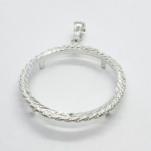 925 Sterling Silver 2oz Pancho Villa Rope Bezel Prong Back Diamond Cut for 47mm Coins