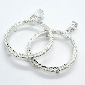 925 Sterling Silver 2oz Pancho Villa Rope Bezel Prong Back Diamond Cut for 47mm Coins