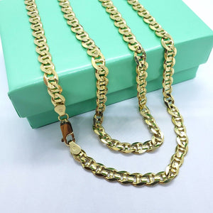 14K Solid Yellow Gold 4.6mm Concave Mariner Chain Necklace