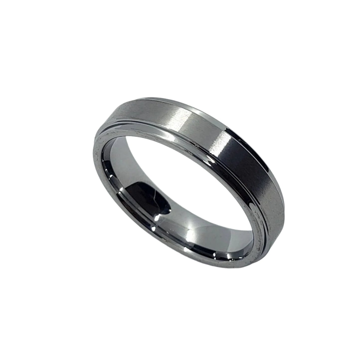 Tungsten Carbide Satin Center Recessed Edges 5.5mm Wedding Band Ring