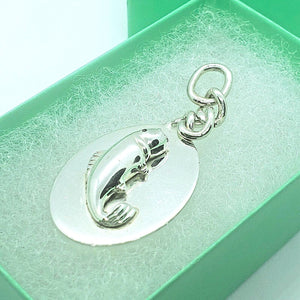 925 Sterling Silver Oval Fish Pendant Tag Key Ring