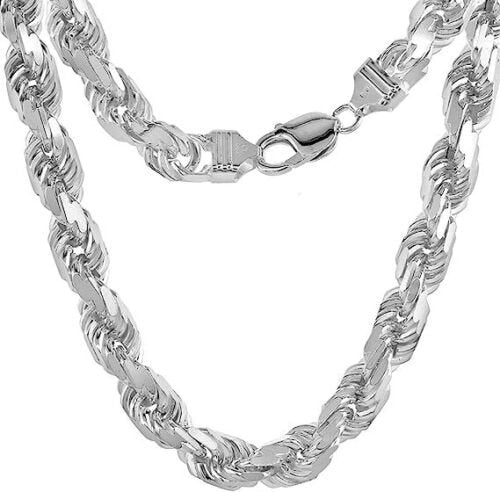 925 Sterling Silver Solid Rope Diamond Cut D/C Necklace Bracelet Chain 9mm