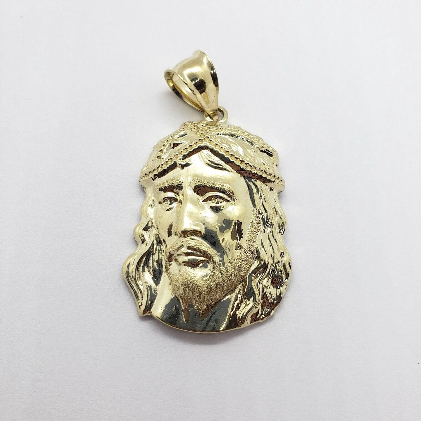 10K Yellow Gold Jesus Face Left Right Diamond Cut Pendant Charm