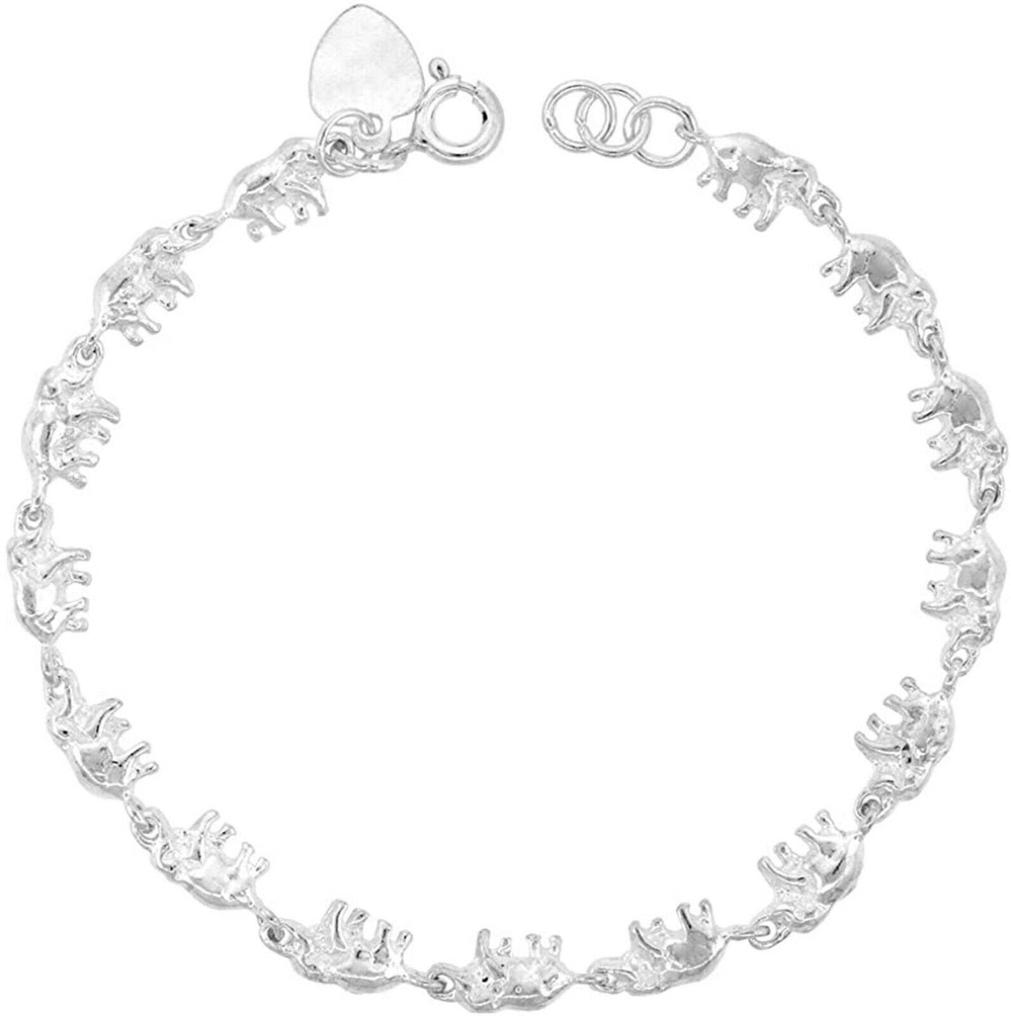 925 Sterling Silver Wide Linked Elephant Anklet