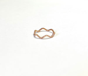 14K Solid Gold Handmade Dainty Wavy Beaded Ring Band