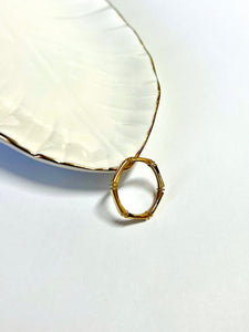 14K Solid Gold Handmade Hexagon Lined Edges Ring Band