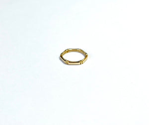 14K Solid Gold Handmade Hexagon Lined Edges Ring Band