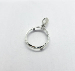 925 Sterling Silver Diamond Cut Rope Edge Bezel for 22 mm Coins Prong Back