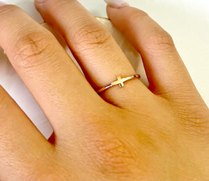 14K Solid Gold Handmade Sideways Cross Ring Band