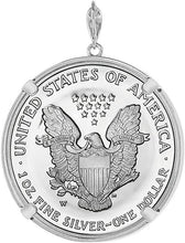 Load image into Gallery viewer, 925 Sterling Silver Eagle for 41mm Coins 1oz Dollar Coin Prong Back Round Edge Bezel
