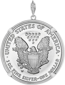 925 Sterling Silver Eagle for 41mm Coins 1oz Dollar Coin Prong Back Round Edge Bezel