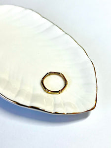 14K Solid Gold Handmade Hexagon Lined Edges Ring Band