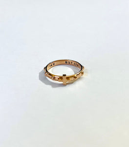 14K Solid Gold Handmade Cross and Dots Ring Band