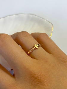 14K Solid Gold Handmade Cross and Dots Ring Band