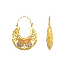 Load image into Gallery viewer, 14K Tricolor Gold Fancy Butterfly Design Basket Earrings Diamond Cut
