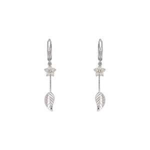 14K Yellow White Gold Fancy Leaf Dangling CZ Earrings