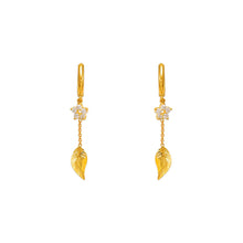 Load image into Gallery viewer, 14K Yellow White Gold Fancy Leaf Dangling CZ Earrings
