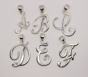 925 Sterling Silver Fancy Cursive Initial Pendant