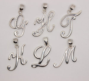 925 Sterling Silver Fancy Cursive Initial Pendant