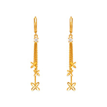 Load image into Gallery viewer, 14K Yellow White Gold Fancy 3 Flower Petals Dangling Earrings with CZ
