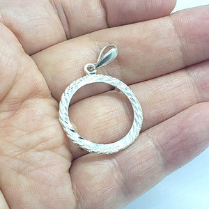 925 Sterling Silver Rope Edge Diamond Cut Nickel 22mm Coins Prong Back Bezel